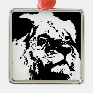 Black & white lion pop art metal tree decoration