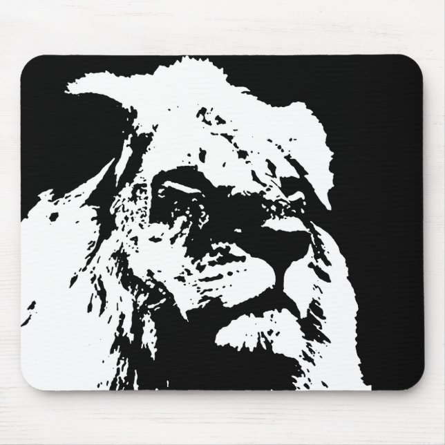 Black & white lion pop art mouse mat (Front)