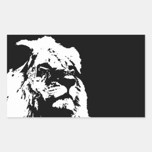 Black & white lion pop art rectangular sticker