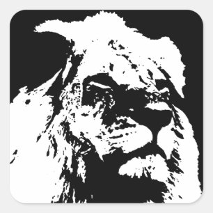 Black & white lion pop art square sticker