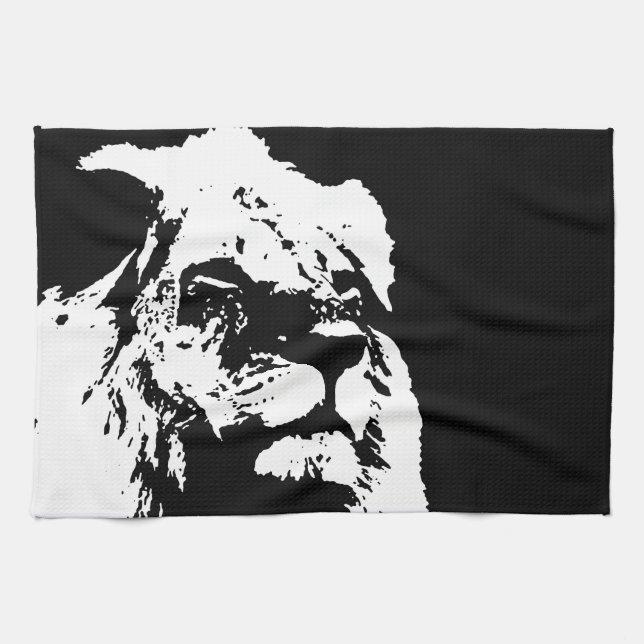Black & white lion pop art tea towel (Horizontal)