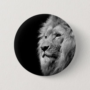 Black White Lion Portrait - Animal Photography 6 Cm Round Badge