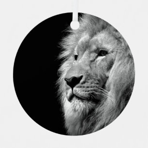 Black White Lion Portrait - Animal Photography Christmas Tree Decoration