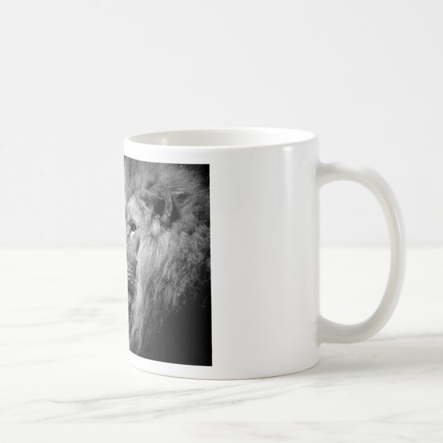 Black White Lion Portrait - Animal Photography Coffee Mug (Right)
