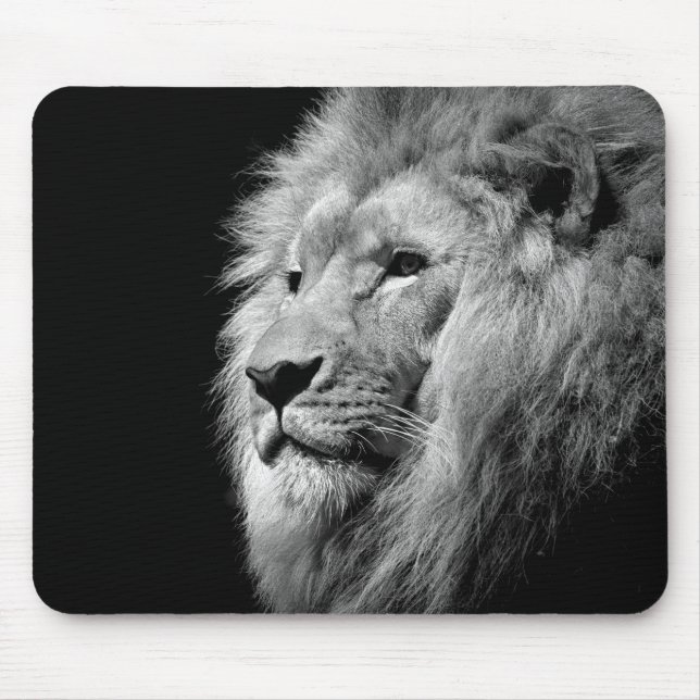 Black White Lion Portrait - Animal Photography Mouse Mat (Front)