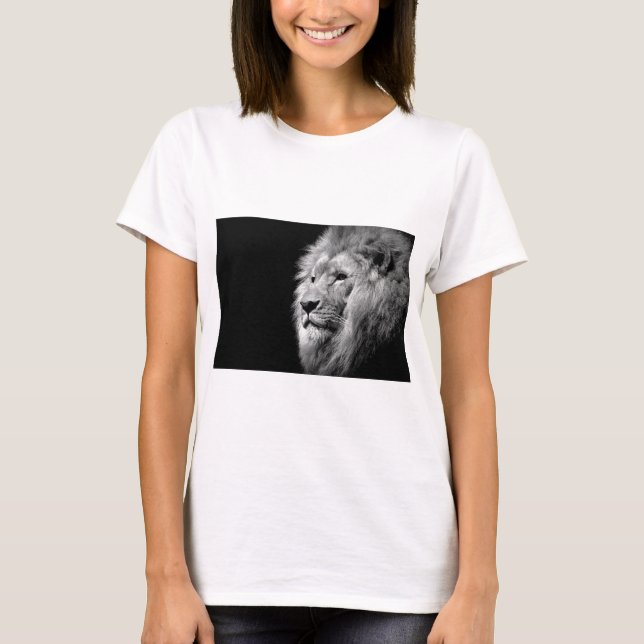 Black White Lion Portrait - Animal Photography T-Shirt (Front)