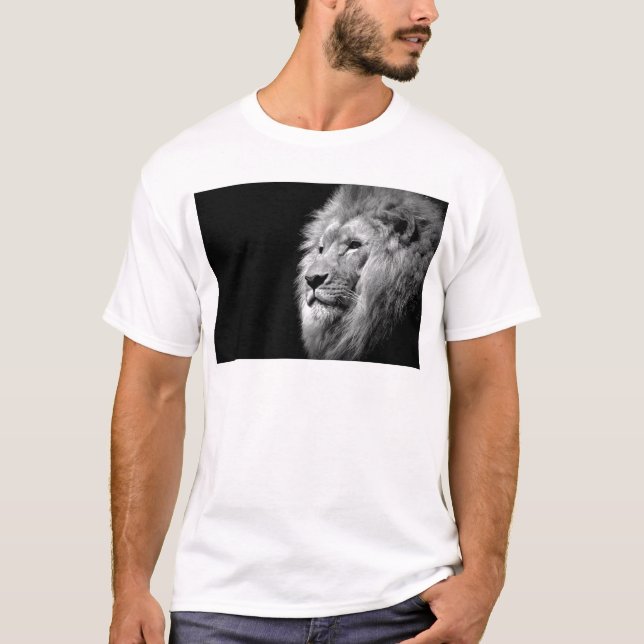 Black White Lion Portrait - Animal Photography T-Shirt (Front)