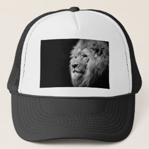 Black White Lion Portrait - Animal Photography Trucker Hat