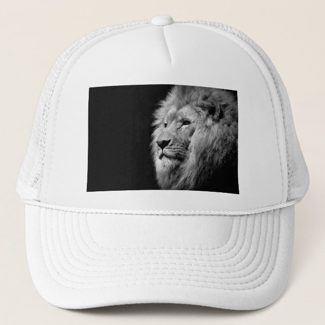 Black White Lion Portrait - Animal Photography Trucker Hat (Front)
