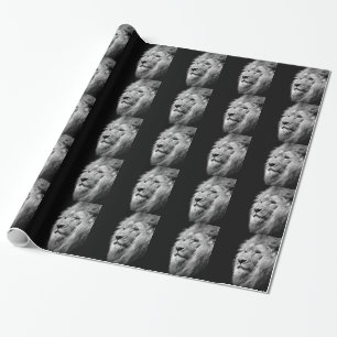 Black White Lion Portrait - Animal Photography Wrapping Paper