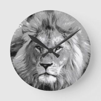 Black White Lion Round Clock
