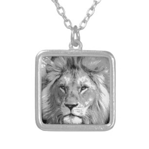 Black White Lion Silver Plated Necklace