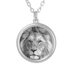Black White Lion Silver Plated Necklace