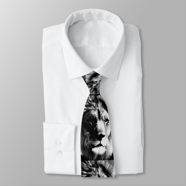 Black & White Lion Tie (Tied)