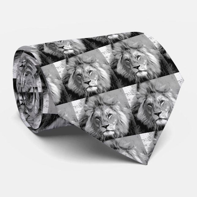 Black White Lion Tie (Rolled)