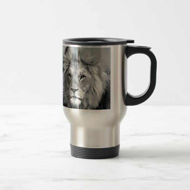 Black White Lion Travel Mug (Right)