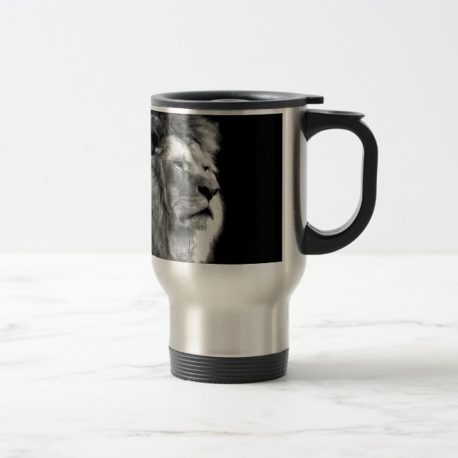Black White Lion Travel Mug (Right)