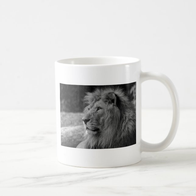 Black & White Lion - Wild Animal Coffee Mug (Right)