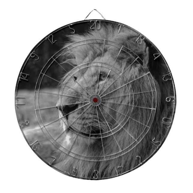 Black & White Lion - Wild Animal Dartboard (Front)