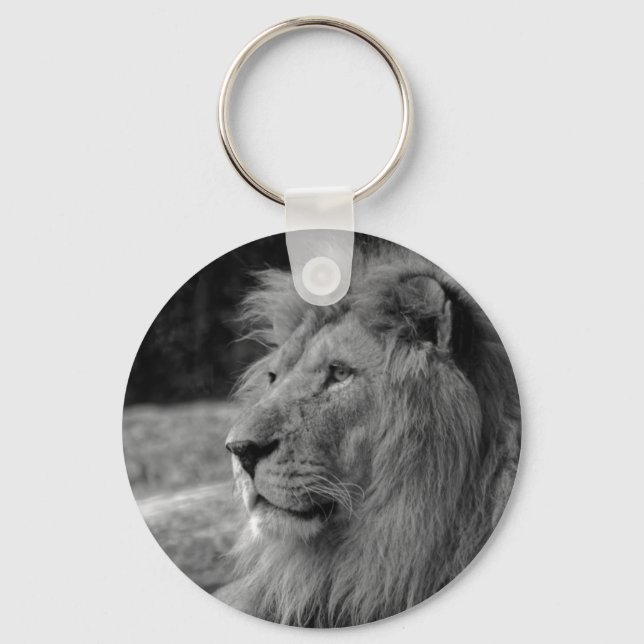 Black & White Lion - Wild Animal Key Ring (Front)