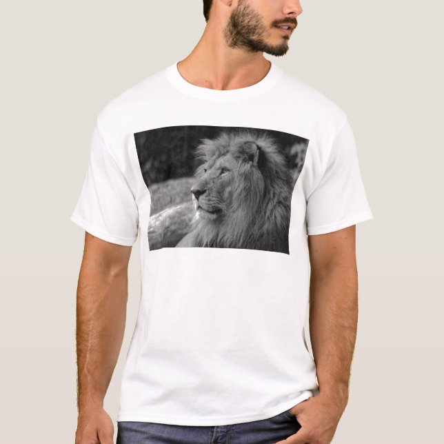 Black & White Lion - Wild Animal T-Shirt (Front)