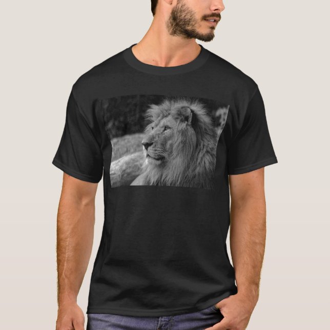 Black & White Lion - Wild Animal T-Shirt (Front)