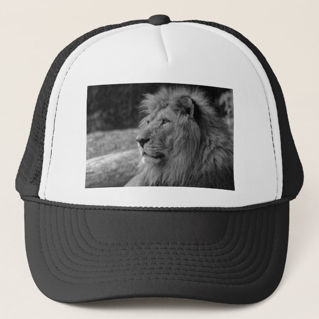 Black & White Lion - Wild Animal Trucker Hat (Front)