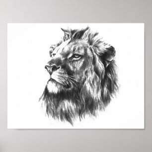 Black & White Lions Head Poster