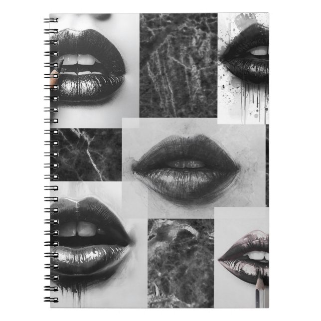 Black & White Lips Collage Spiral Notebook (Front)
