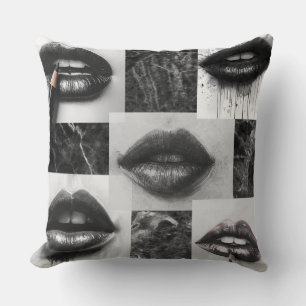 Black & White Lips Collage Throw Pillow