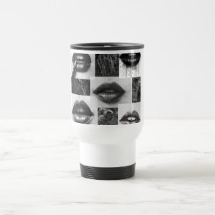 Black & White Lips Collage Travel Mug – Coffee Cup