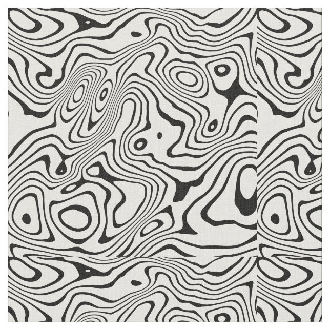 Black White liquid swirl Abstract Design Fabric (Close Up)