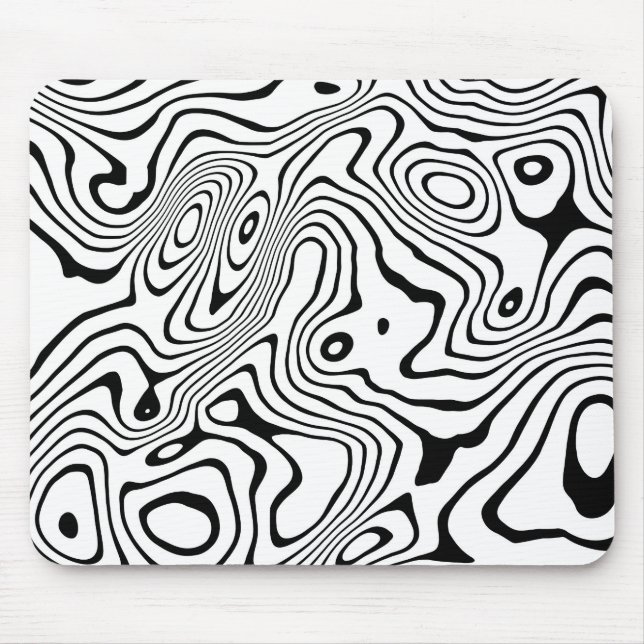 Black White liquid swirl Abstract Design Mouse Mat (Front)