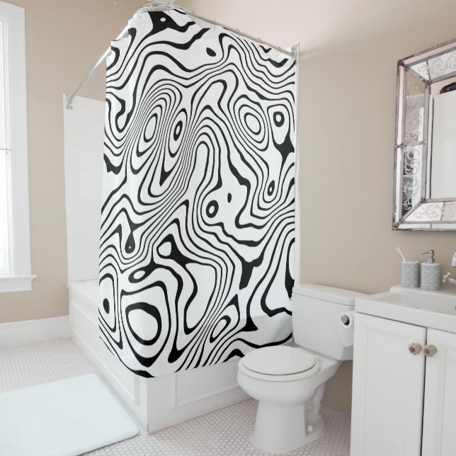 Black White liquid swirl Abstract Design Shower Curtain (In Situ)