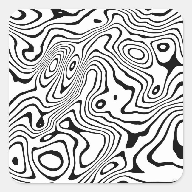 Black White liquid swirl Abstract Design Square Sticker (Front)