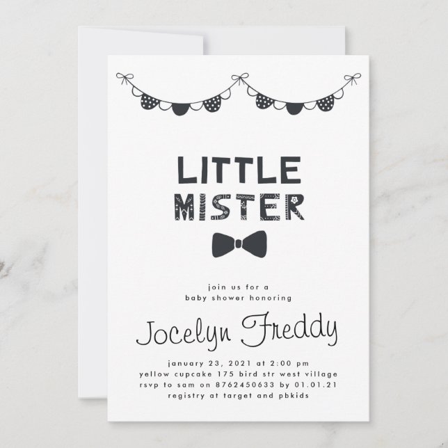 Black & White Little Mister Boy Baby Shower Invitation (Front)