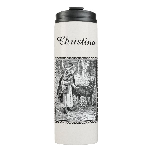 Black White Little Red Riding Hood Basket Wolf Thermal Tumbler (Front)