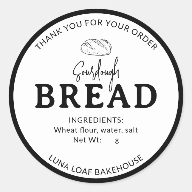 Black White Logo Bakery Sourdough Bread Sticker (Front)