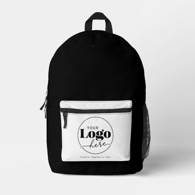 Black White Logo Branding Promotional Business Printed Backpack (Front)