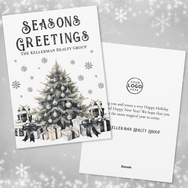 Black White Logo Business Christmas Holiday Card (Black White Logo Business Christmas Holiday Card)