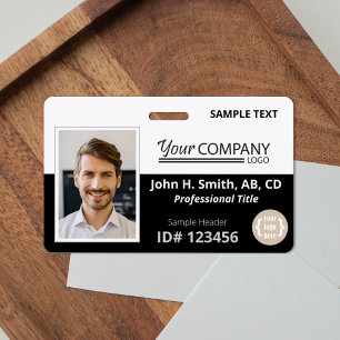 Black, White Logo Entry Employee Photo ID Badge