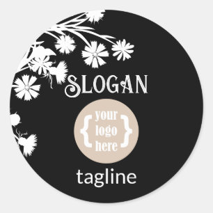Black White Logo & Flowers Favour Classic Round Sticker