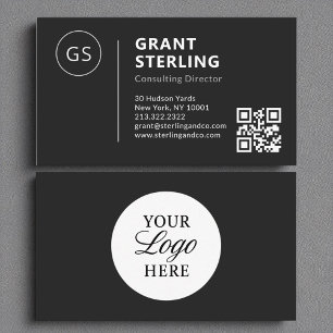 Black White Logo Minimalist Professional QR Code  Business Card