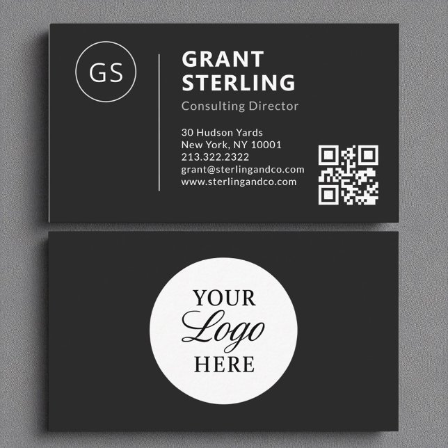 Black White Logo Minimalist Professional QR Code  Business Card (Creator Uploaded)