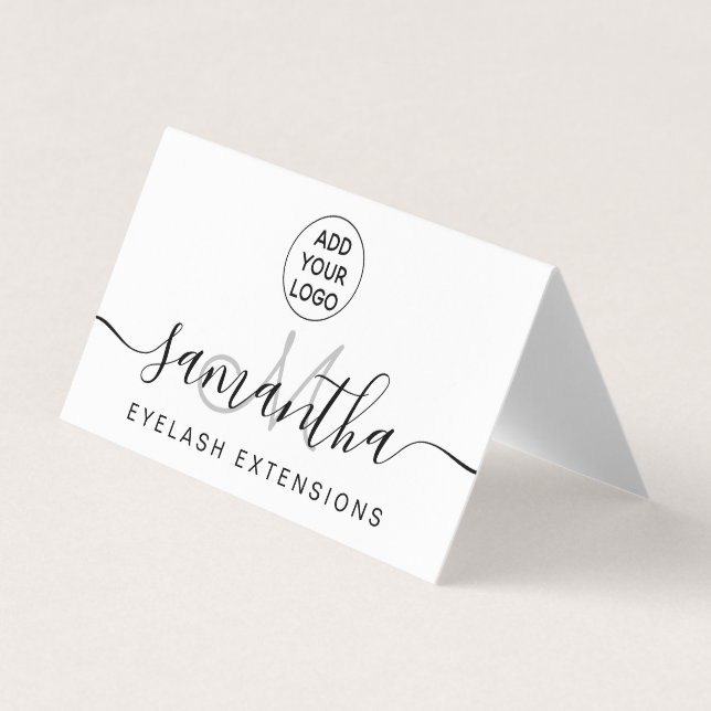 black white logo name eyelash extensions aftercare business card (Front)
