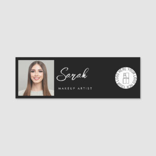Black White Logo Photo Makeup Employee Name Tag