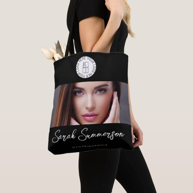 Black White Logo Photo Makeup Studio Tote Bag (Close Up)