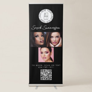 Black White Logo QR Code 3 Photo Makeup Studio Retractable Banner