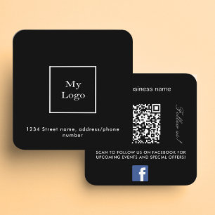 Black white logo QR code Facebook follow us Square Business Card