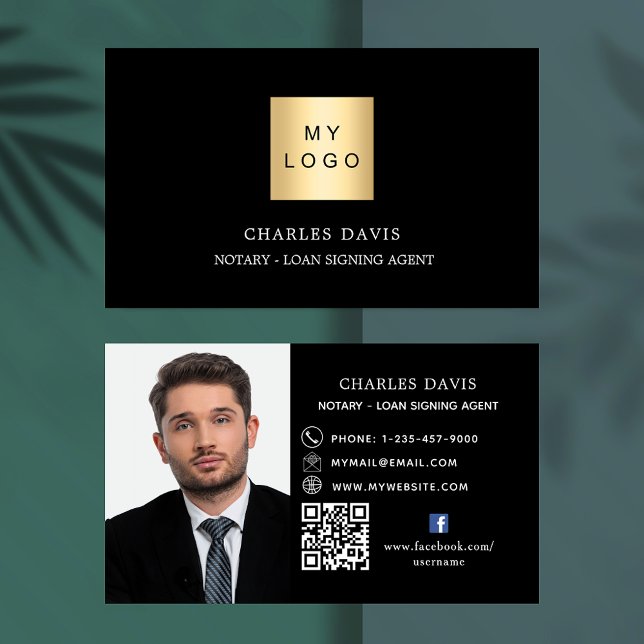 Black white logo QR code photo facebook premium Business Card (Creator Uploaded)